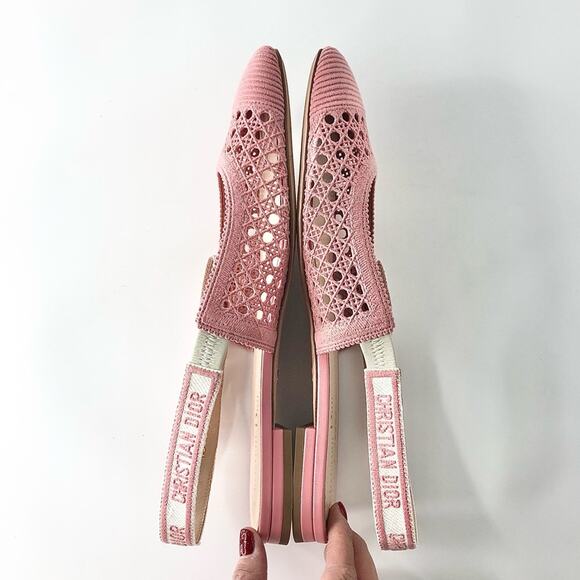 Dior & Moi Cannage Mesh Pink Bow Logo Slingback Flats Sandals 40.5 - Picture 5 of 12